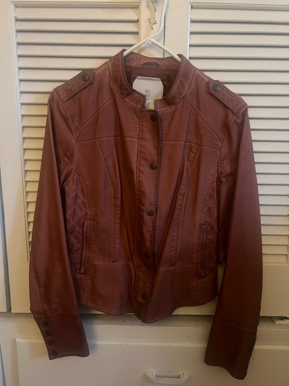 Women's Faux Leather Button-Front Jacket